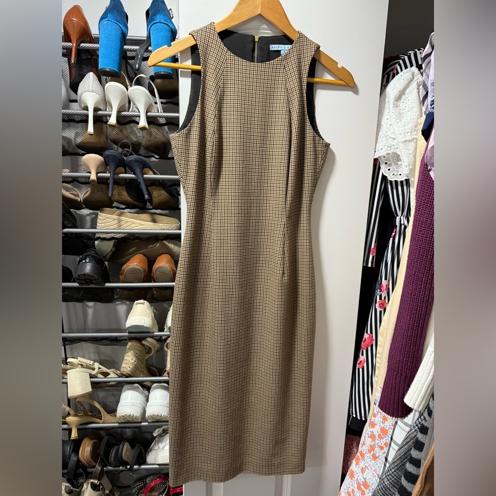 ANTONIO MELANI Checkered Tan Midi Dress